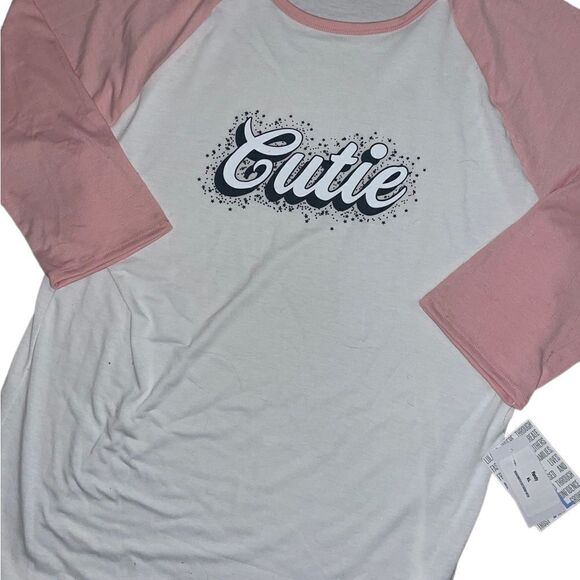 LuLaRoe Women’s XL Randy White & Pink Baseball Tee Raglan Mid-Length Sleeves - Picture 9 of 15